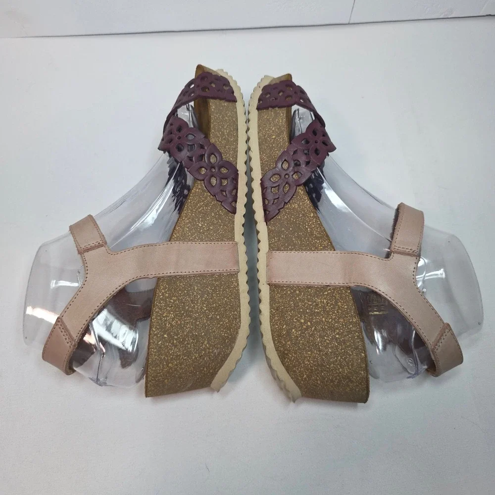 Wanda Panda Shoes Wedge Sandals Burgundy‎ Leather Cutout Cork Sole W's Size 41